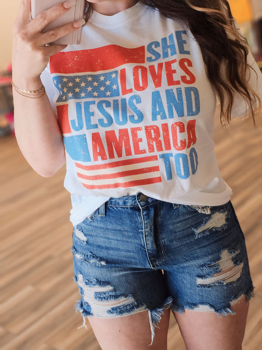 She Loves Jesus & America Too Tee