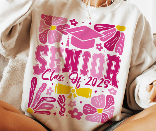 Senior 25 pink floral ADULT TEE OR PULLOVER