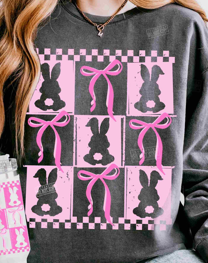 Coquette bunny checkered ADULT TEE OR PULLOVER