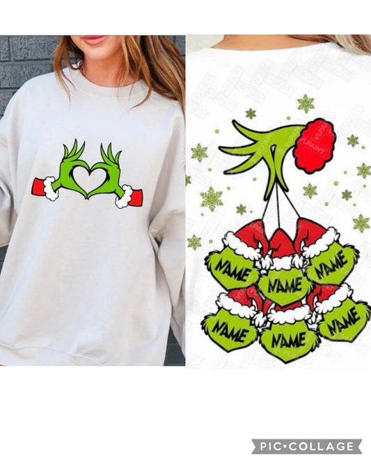 Customizable Grinch Tee or Pullover, Add names in order notes, max 6 names