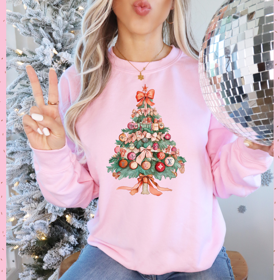 Boujee Tree Pink Christmas Tee or Pullover