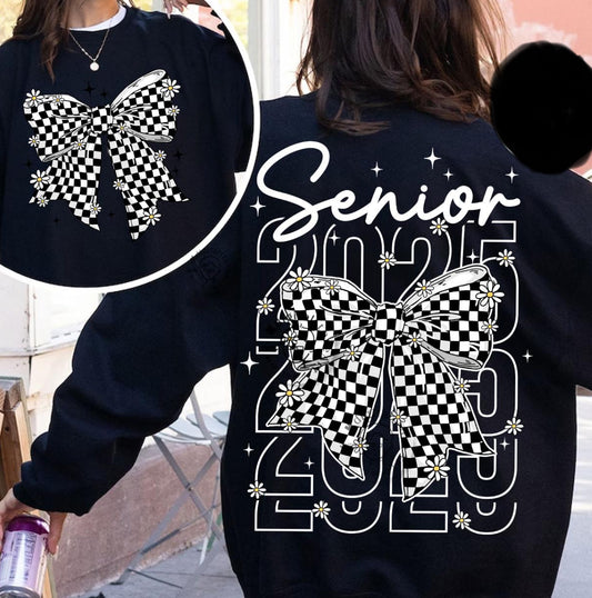 Checkered Bow senior 25 ADULT TEE OR PULLOVER