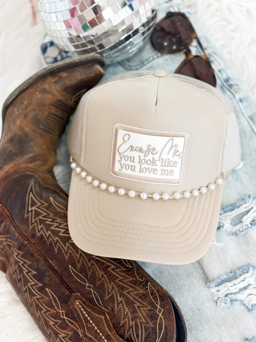 Excuse me trucker with pearl band