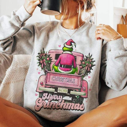 Merry Grinchmas Pink truck tee or Pullover