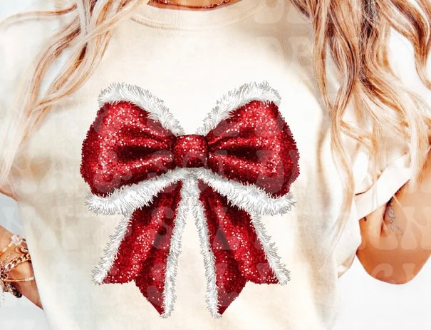 Faux Glitter Bow Tee or Pullover