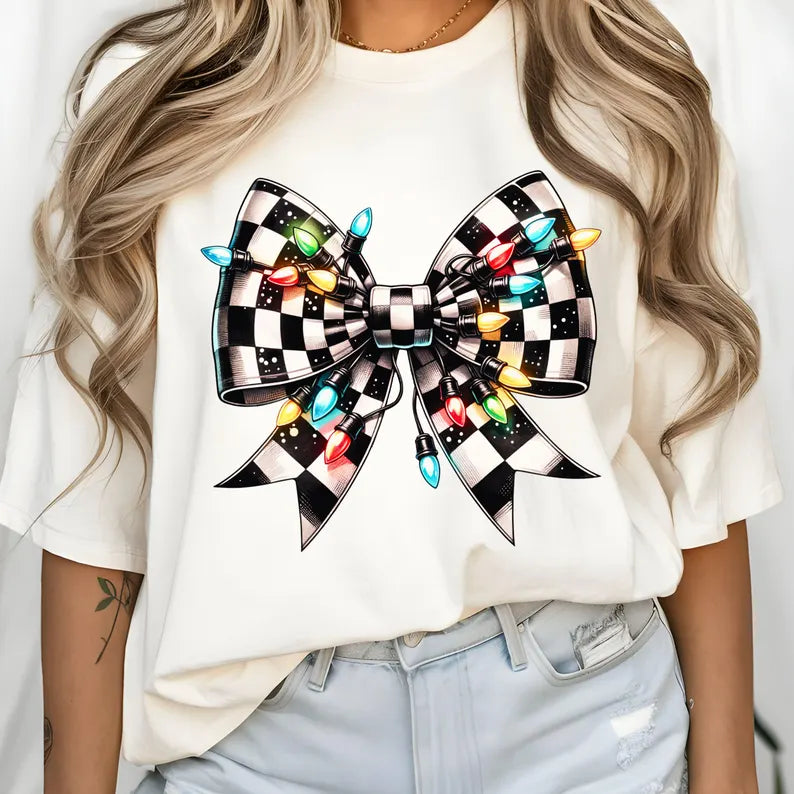 Checkered Bow Tee or Pullover