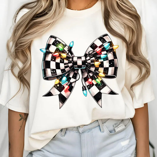 Checkered Bow Tee or Pullover