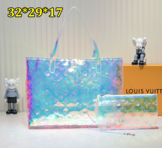 Holographic 2 pc tote bag and wristlet set