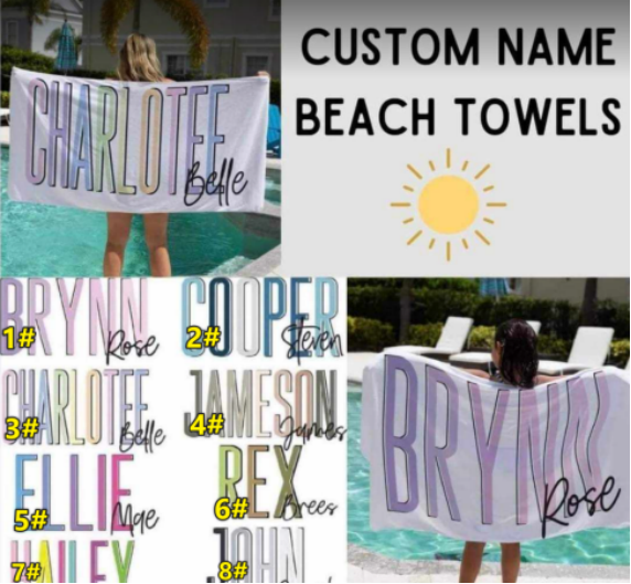 Custom name beach towel- LEAVE NAME IN NOTES