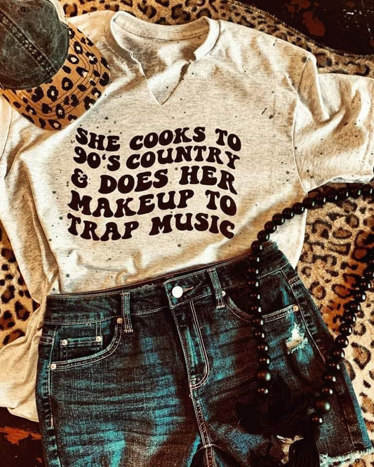 She cooks to 90s country graphic